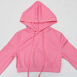 Fashion Casual Simplee Pure Color Hollow Out Hoodie Crop Pants Sets CCY9553