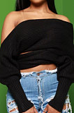 Fashion V Collar Cross Off Shoulder Pure Color Sweaters HAY8801