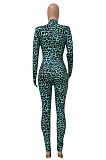 Women Nigh Club Leopard Printed Long Sleeve Collect Waist Bodycon Jumpsuits WX033