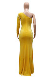 Euramerican Fashion Velvet Spliced Mesh Spaghetti Sexy Irregular Split Long Dress CCY9547