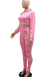 Fashion Casual Simplee Pure Color Hollow Out Hoodie Crop Pants Sets CCY9553