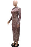Trendy Sexy Mesh Spaghetti Perspectivity Printing Skinny Long Dress CCY9564