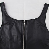 Euramerican Women Sexy Fashion Strapless High Elastic PU Leather Pants Sets KZ2156