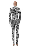 Women Nigh Club Leopard Printed Long Sleeve Collect Waist Bodycon Jumpsuits WX033