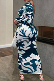 Euramerican Long Sleeve Printing Bodycon Backless Lady Long Dress KZ2155
