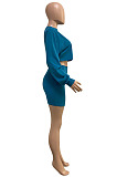 New Arrivals Women Long Sleeve O Neck Crop Tops High Waist Mini Shirts Solid Color Fashion Suits WX030