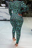 Women Nigh Club Leopard Printed Long Sleeve Collect Waist Bodycon Jumpsuits WX033