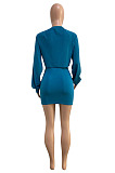 New Arrivals Women Long Sleeve O Neck Crop Tops High Waist Mini Shirts Solid Color Fashion Suits WX030