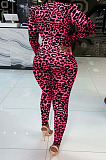 Women Nigh Club Leopard Printed Long Sleeve Collect Waist Bodycon Jumpsuits WX033