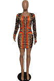 Euramerican Women Autumn Winter Fashion Casual Long Sleeve Bandage Leopard Bodycon Jumpsuits QHT1108