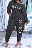 Women Cotton Blend Letter Printed Long Sleeve Oblique Shoulder Slim Fitting Solid Color Jumpsuits H1792