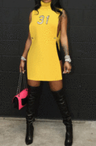 Euramerican Fashion Women Round Collar Sleeveless Bodycon Split Hip Mini Dress SX11411