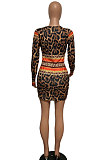 Euramerican Women Autumn Winter Fashion Casual Long Sleeve Bandage Leopard Bodycon Jumpsuits QHT1108