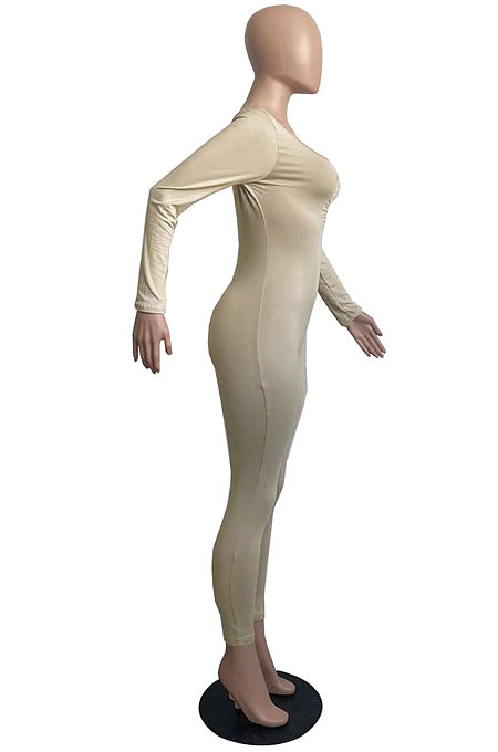 Sexy New Women Long Sleeve V Neck Fron Ruffle Solid Color Bodycon Jumpsuits FH187