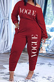 Women Cotton Blend Letter Printed Long Sleeve Oblique Shoulder Slim Fitting Solid Color Jumpsuits H1792
