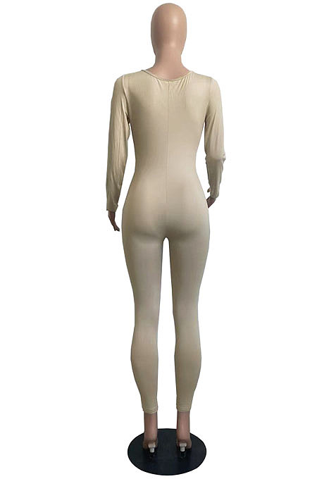 Sexy New Women Long Sleeve V Neck Fron Ruffle Solid Color Bodycon Jumpsuits FH187