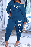 Women Cotton Blend Letter Printed Long Sleeve Oblique Shoulder Slim Fitting Solid Color Jumpsuits H1792
