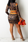 Euramerican Women Autumn Winter Fashion Casual Long Sleeve Bandage Leopard Bodycon Jumpsuits QHT1108