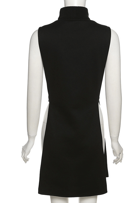 Euramerican Fashion Women Round Collar Sleeveless Bodycon Split Hip Mini Dress SX11411
