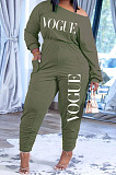 Women Cotton Blend Letter Printed Long Sleeve Oblique Shoulder Slim Fitting Solid Color Jumpsuits H1792