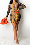 Euramerican Women Autumn Winter Fashion Casual Long Sleeve Bandage Leopard Bodycon Jumpsuits QHT1108