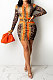 Euramerican Women Autumn Winter Fashion Casual Long Sleeve Bandage Leopard Bodycon Jumpsuits QHT1108