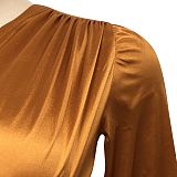 Fashion Women Sexy Pure Color Long Sleeve Hollow Out Ruffle Hip Mini Dress XZ5583