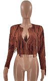 Women's Plain color Tassel Cardigan Zipper Luxe Jacket LM88831