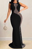 Sexy Bling Bling Mesh Spaghetti Perspectivity Sleeveless Backless Bodycon Long Dress XZ5580