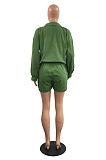 Whoelsale Simple Women Long Sleeve Lapel Neck Single-Breasted Collect Waist Bandage Shirts Romper Shorts H1800