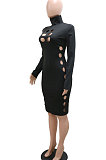 Euramerican Trendy Hollow Out Long Sleeve Sexy Hip Midi Dress CCY9604