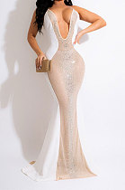 Euramerican Sexy Perspectivity Condole Belt Bling Bling Deep V Collar Backless Bodycon Long Dress CCY9583