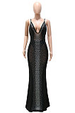 Euramerican Sexy Perspectivity Condole Belt Bling Bling Deep V Collar Backless Bodycon Long Dress CCY9583