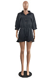 Hot Sales Women Half Sleeve Lapel Neck Single-Breasted Waisted Bandage Solid Color Romper Shorts H1799