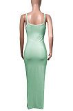Euramerican Women Condole Belt Solid Color Bodycon Long Dress NK273