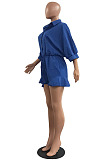 Hot Sales Women Half Sleeve Lapel Neck Single-Breasted Waisted Bandage Solid Color Romper Shorts H1799