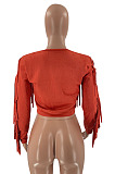 Women's Plain color Tassel Cardigan Zipper Luxe Jacket LM88831
