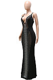 Euramerican Sexy Perspectivity Condole Belt Bling Bling Deep V Collar Backless Bodycon Long Dress CCY9583