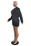 Whoelsale Simple Women Long Sleeve Lapel Neck Single-Breasted Collect Waist Bandage Shirts Romper Shorts H1800