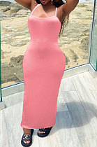 Euramerican Women Condole Belt Solid Color Bodycon Long Dress NK273