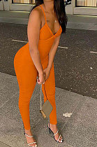 Euramerican Women Ribber Condole Belt Backless Bodycon Jumpsuits NK270
