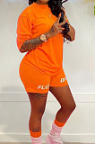 Casual Wholesale Women Short Sleeve Round Neck Offset Printed Plain Sport Sets LM88835