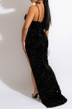 Euramerican Fashion Sexy Condole Belt Collect Waist Perspectivity High Split Backless Hip Long Dress CCY9587