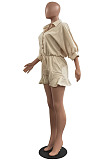 Hot Sales Women Half Sleeve Lapel Neck Single-Breasted Waisted Bandage Solid Color Romper Shorts H1799