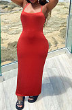 Euramerican Women Condole Belt Solid Color Bodycon Long Dress NK273