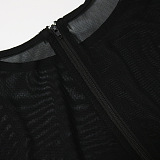 Euramerican Sexy Perspectivity Mesh Spaghetti Hot Drilling Spliced Irregular High Split Long Dress CCY9606