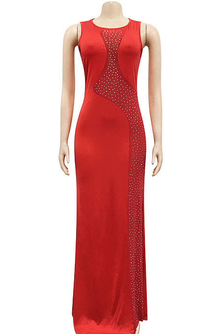 Sexy Bling Bling Mesh Spaghetti Perspectivity Sleeveless Backless Bodycon Long Dress XZ5580
