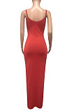 Euramerican Women Condole Belt Solid Color Bodycon Long Dress NK273