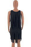 Sexy Nigh Club Cotton Blend Sleeveless Tassel Bodycon Solid Color Tank Hip Dress LM88832