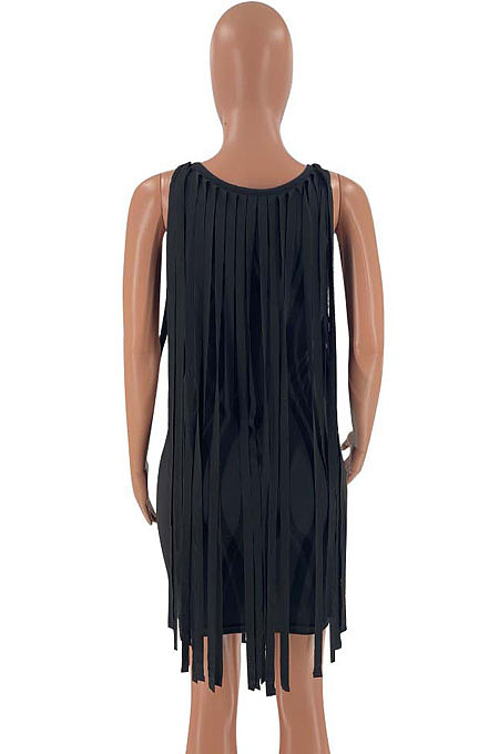 Sexy Nigh Club Cotton Blend Sleeveless Tassel Bodycon Solid Color Tank Hip Dress LM88832